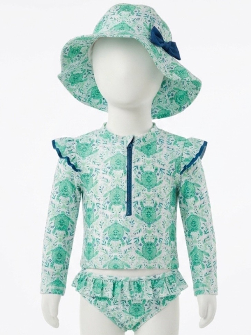 Tommy Bahama Girls' Green Turtle Print Rash Guard Set with Hat
